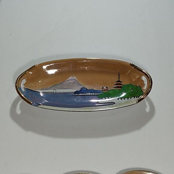 Vintage Handpainted Lusterware Celery Tray & Salts Made in Japan - Picture 5 of 12